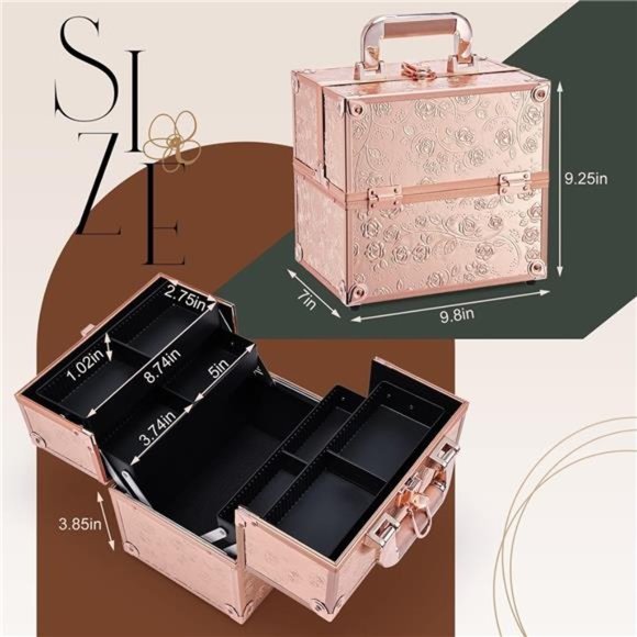 Makeup Train Case Cosmetic Box Portable Makeup Case Organizer 4Trays Travel Case - Picture 6 of 7